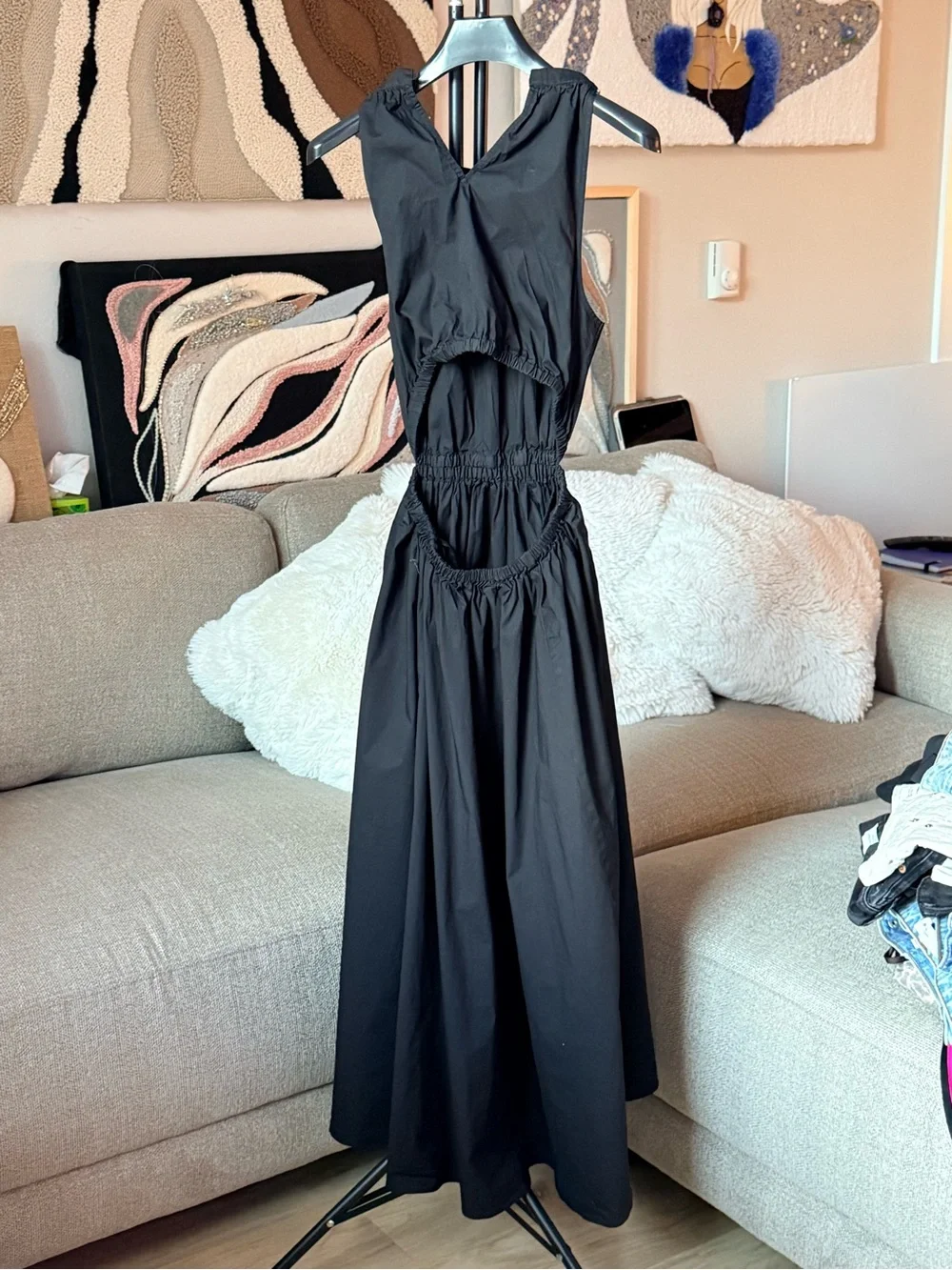 Michael Kors Black Midi Dress with Chain-Strap Detail